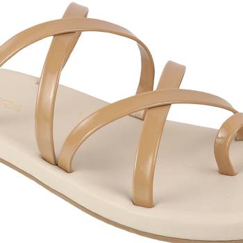 Lazera women's glossy strap sliders     lightweight daily use flats for all-day comfort(1486) 4
