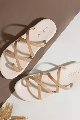 Lazera women's glossy strap sliders – lightweight daily use flats for all-day comfort(1486)