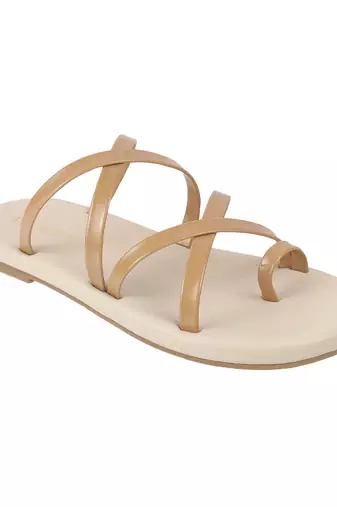 Lazera women's glossy strap sliders     lightweight daily use flats for all-day comfort(1486)