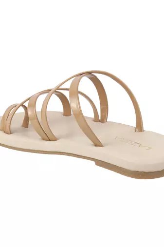 Lazera women's glossy strap sliders     lightweight daily use flats for all-day comfort(1486)