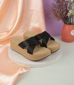 Lazera black cross-strap wedge slip-ons for women (1502)