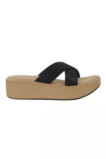 Lazera black cross-strap wedge slip-ons for women (1502)