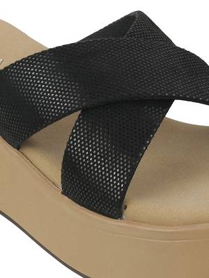 Lazera black cross-strap wedge slip-ons for women (1502) 3