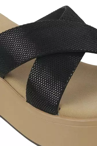Lazera black cross-strap wedge slip-ons for women (1502)
