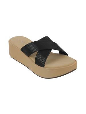 Lazera black cross-strap wedge slip-ons for women (1502) 4