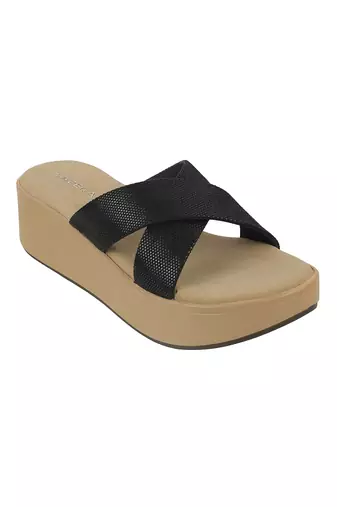 Lazera black cross-strap wedge slip-ons for women (1502)