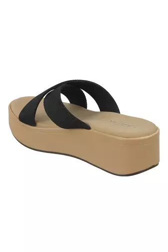 Lazera black cross-strap wedge slip-ons for women (1502)