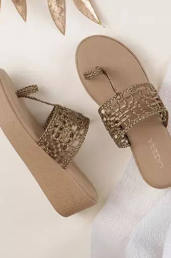 Lazera women's woven wedge chappals (1509)