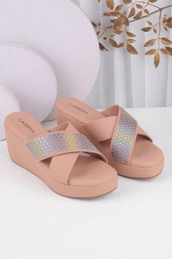 Women's holographic strap wedge sandals