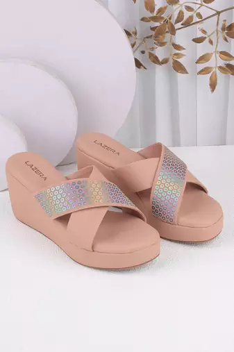 Women's holographic strap wedge sandals