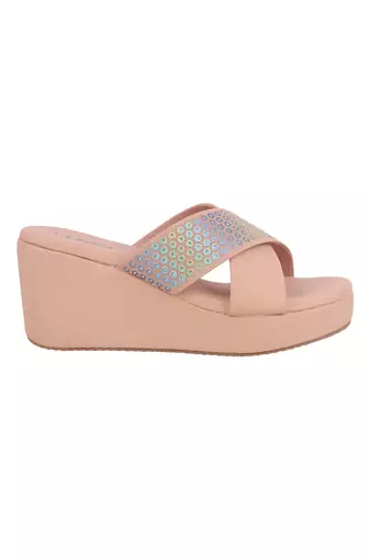 Women's holographic strap wedge sandals