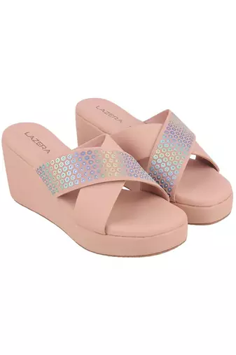 Women's holographic strap wedge sandals