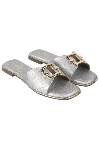 Women's luxe buckle flat slides