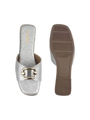 Women's luxe buckle flat slides 5