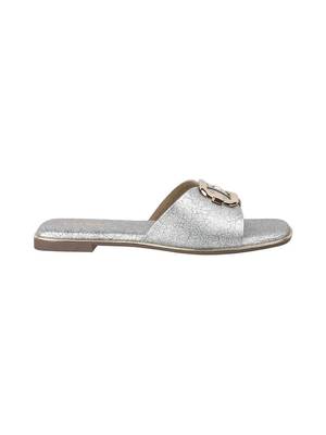 Women's luxe buckle flat slides 2