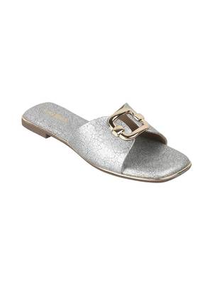 Women's luxe buckle flat slides 3