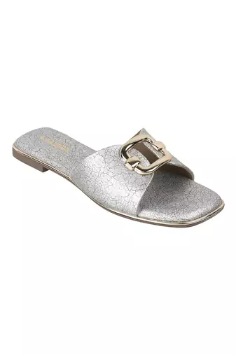 Women's luxe buckle flat slides
