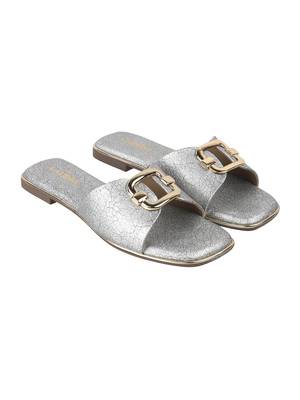 Women's luxe buckle flat slides 4