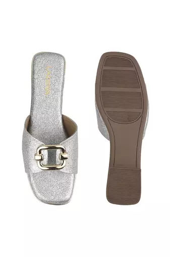 Women's luxe buckle flat slides