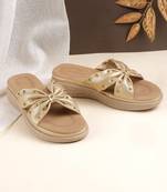 Lazera women's bow design gold wedge slippers (1536)