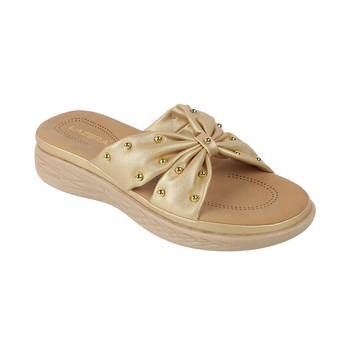 Lazera women's bow design gold wedge slippers (1536) 3