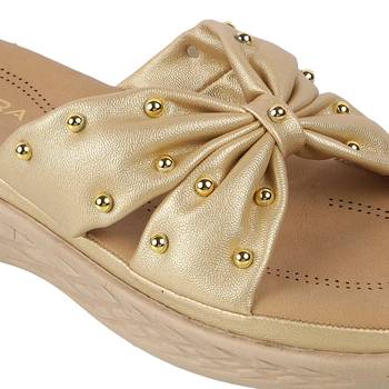 Lazera women's bow design gold wedge slippers (1536) 4