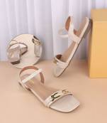 Chic beige strap sandals with gold accent