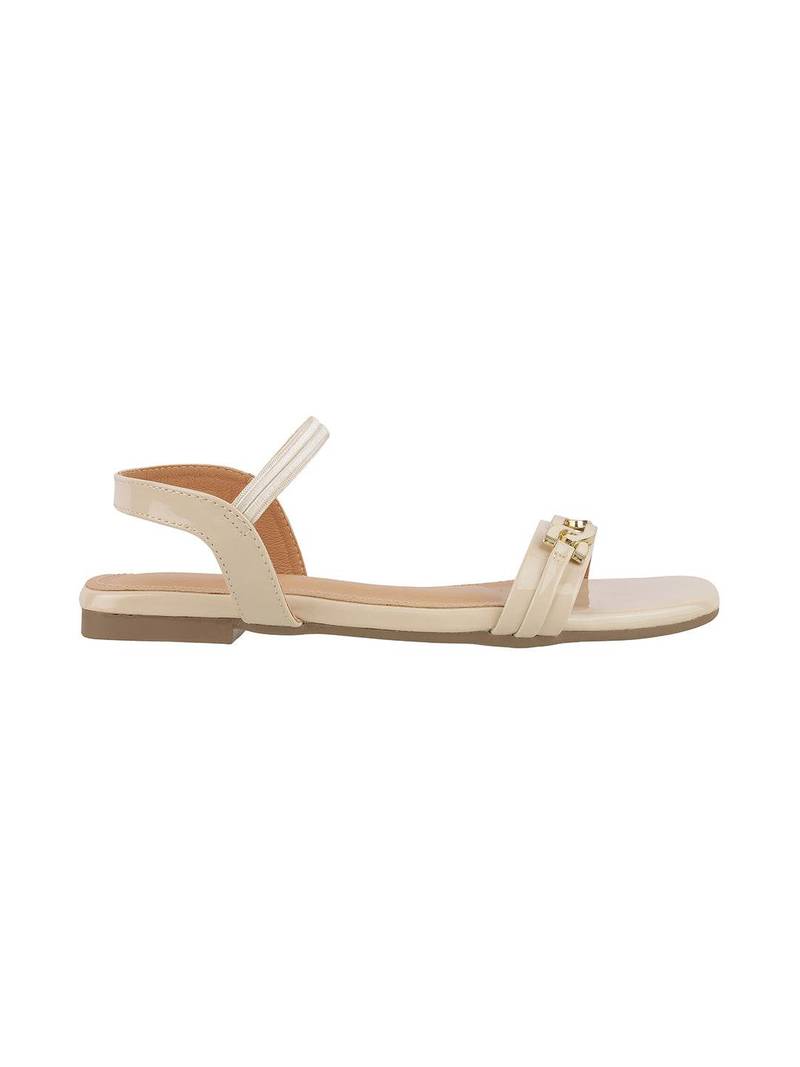 Chic beige strap sandals with gold accent