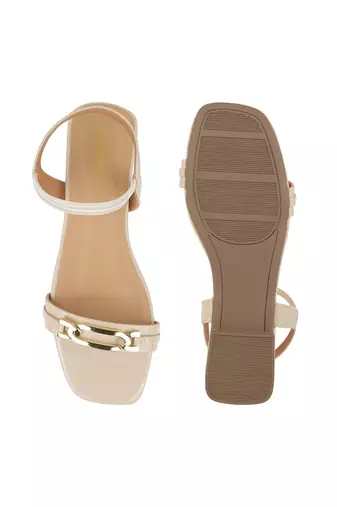 Chic beige strap sandals with gold accent