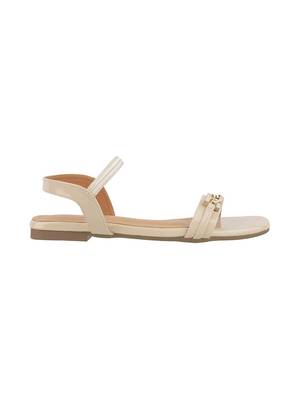 Chic beige strap sandals with gold accent 2