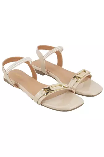 Chic beige strap sandals with gold accent