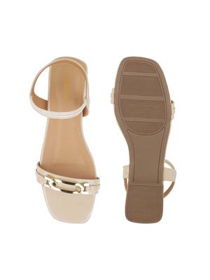 Chic beige strap sandals with gold accent 5