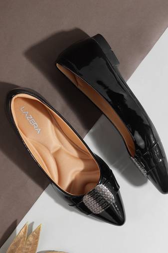 Lazera women's black patent formal ballerinas (1568)