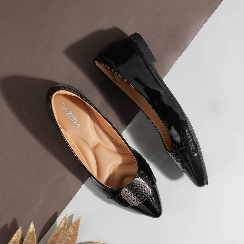 Lazera women's black patent formal ballerinas (1568)
