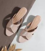 Lazera women's beige gloss block heels (1572)