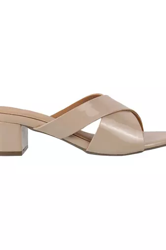 Lazera women's beige gloss block heels (1572)