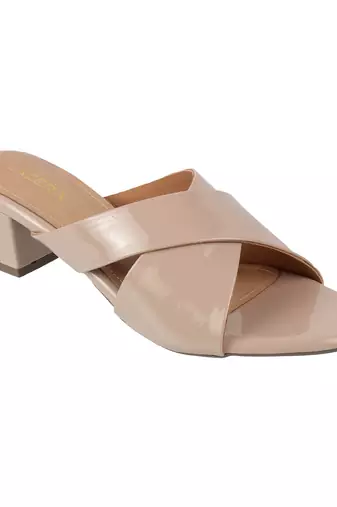 Lazera women's beige gloss block heels (1572)