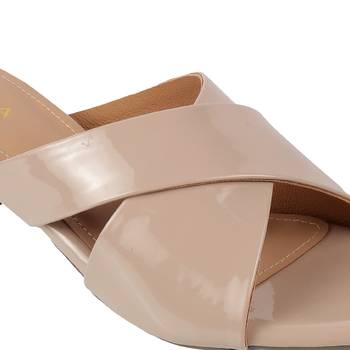 Lazera women's beige gloss block heels (1572) 4