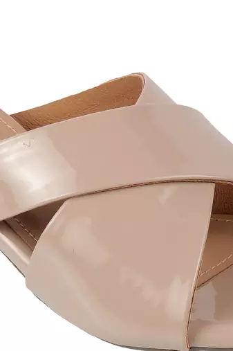 Lazera women's beige gloss block heels (1572)
