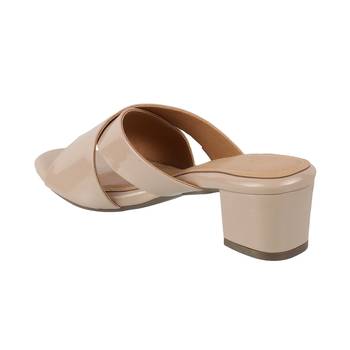Lazera women's beige gloss block heels (1572) 5