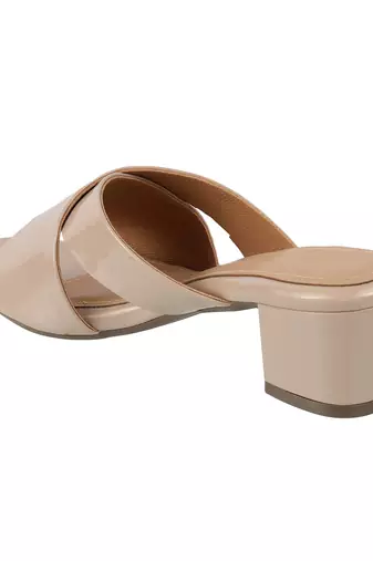 Lazera women's beige gloss block heels (1572)