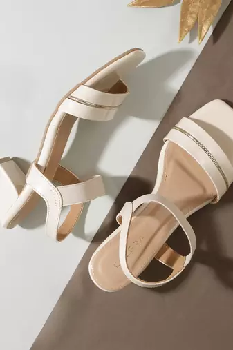 Lazera women's mid block elastic strap heels (1573)