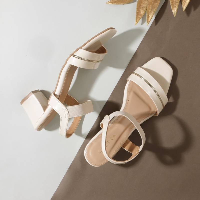 Lazera women's mid block elastic strap heels (1573)