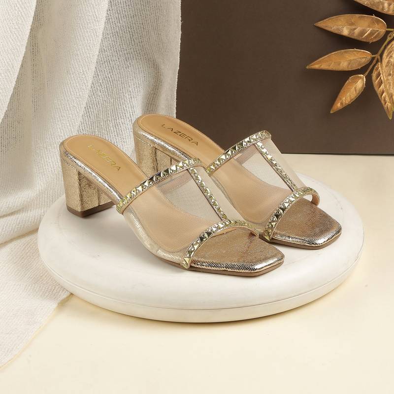 Lazera studded mesh block heel sandals (1577)`