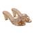 Golden block heel party sandals with embellished straps (1592)