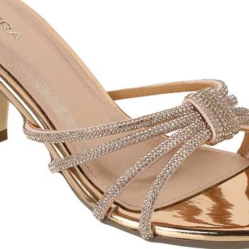 Golden block heel party sandals with embellished straps (1592) 4