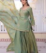 green fendi crush zari sharara suit plus size