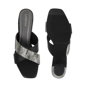Black cross-strap block heel sandals with embellished detailing (1593) 3