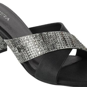 Black cross-strap block heel sandals with embellished detailing (1593) 4