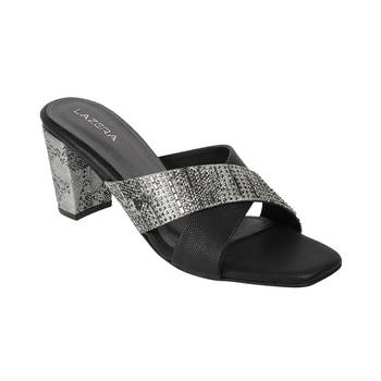 Black cross-strap block heel sandals with embellished detailing (1593) 5